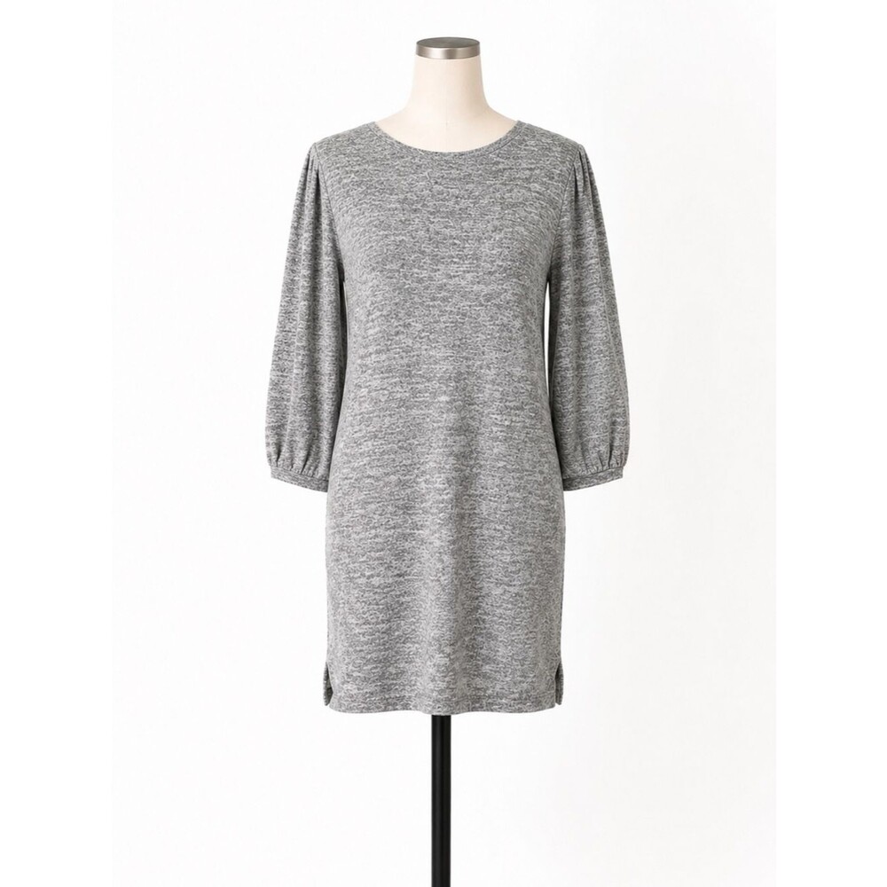 Chico's Zenergy Knit Sweater Tunic Dress 3/4 Sleeve Relaxed Heather Gray Small